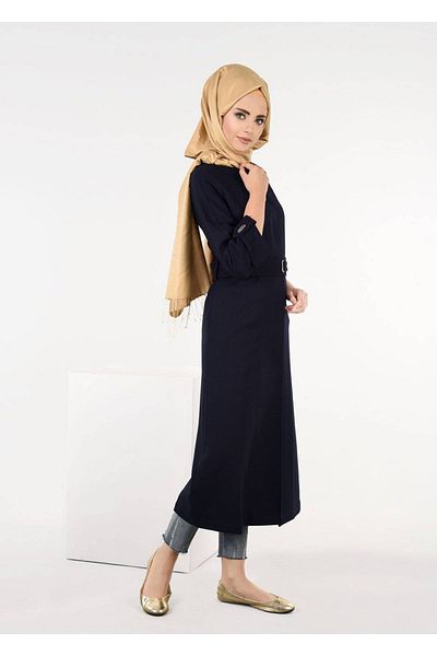 TRENDTESETTÜR Γυναικεία καμπαρντίνα με ζώνη Navy Blue (K.LACİVERT) 1364