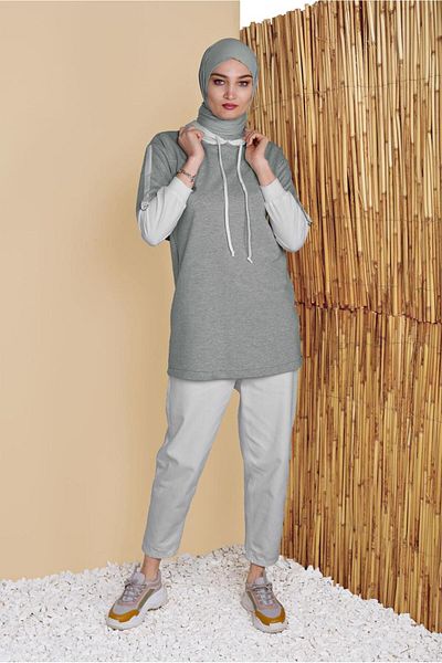 TRENDTESETTÜR Women's Gray 2-Color Hooded Tunic 071