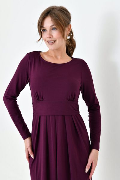MAMAYAGA Rochie de maternitate midi, confortabilă, elegantă, din viscoză, cu mâneci lungi pentru alăptare
