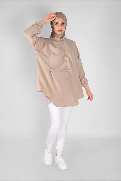 TRENDTESETTÜR Γυναικείο μπεζ κορδόνι Casual Tunic 14012