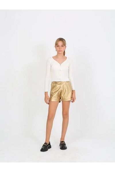 Marions Girl's Double Leg Gold Leather Shorts with Waist Belt
