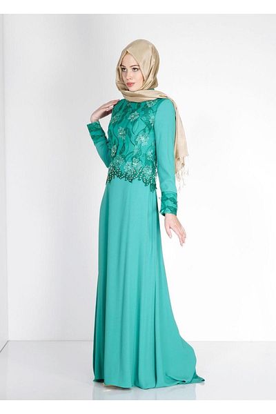TRENDTESETTÜR Γυναικείο βραδινό φόρεμα Blue Chiffon - TURQUOISE T 5127