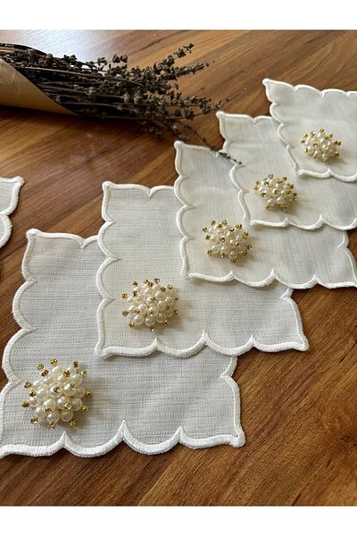 NURHAN HOME COLLECTION 6 Pearls Cocktail Presentation Napkins