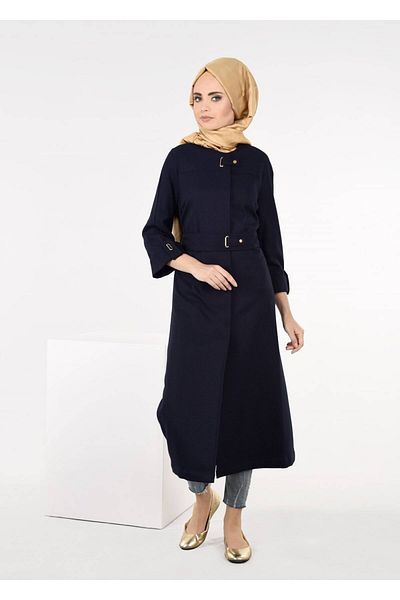 TRENDTESETTÜR Γυναικεία καμπαρντίνα με ζώνη Navy Blue (K.LACİVERT) 1364