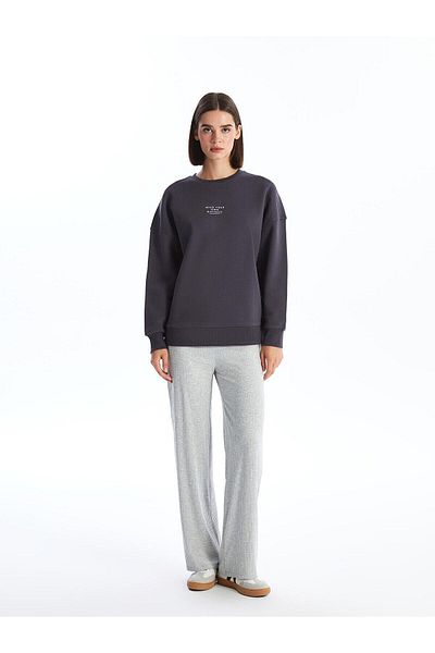 LC Waikiki Γυναικείο χοντρό φούτερ με στάμπα LCW Vision Crew Neck