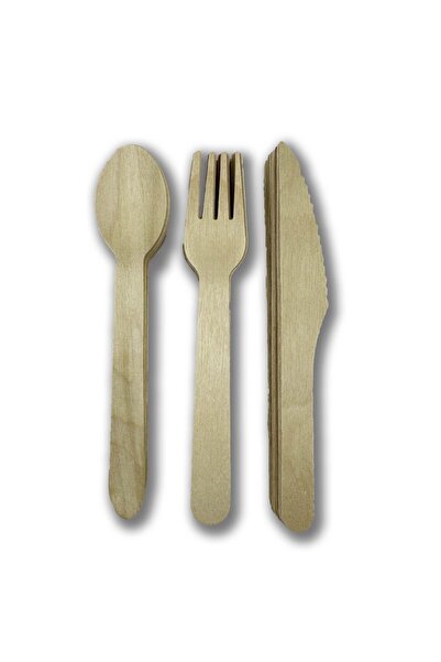 Home 100 Pieces Disposable Wooden Natural Utensils Set Spoon, Fork, Knife Natural