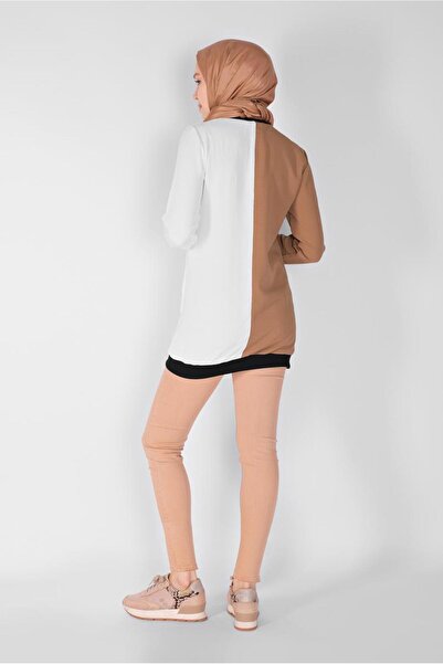 TRENDTESETTÜR Γυναικείο Καφέ (ΚΑΜΕΛ-ΛΕΥΚΟ) Τυπωμένο Τρίχρωμο Τουνίκ 1571