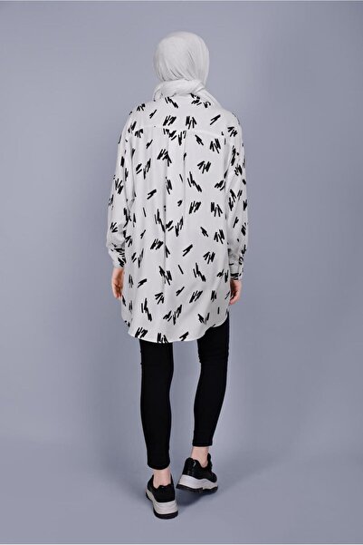 TRENDTESETTÜR Women's Ecru Patterned Tunic 50112-1