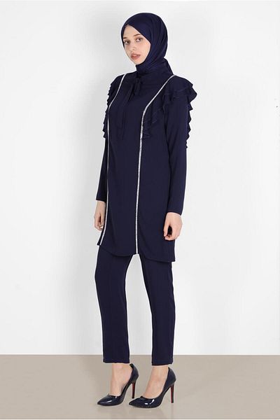 Alvina Set pantaloni din piatră cu volan dublu - 30269