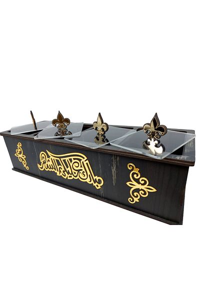 şamaksesuar Date Candy Nuts Decoration and Decorative Black and Gold Mirrored 4-Part Box
