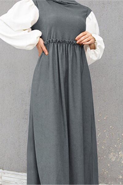 TRENDTESETTÜR Women's Gray Balloon Sleeve 2-coloured Dress 8066