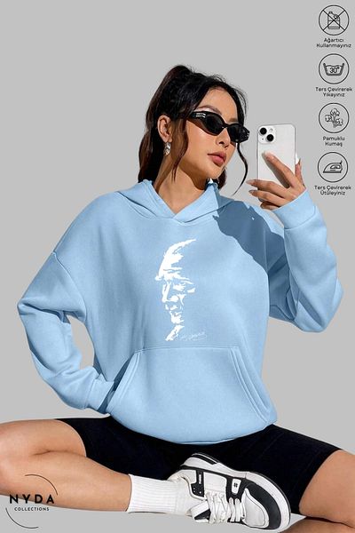 Nyda Collections Hanorac oversize din bumbac cu glugă, unisex, cu imprimeu Atatürk Silhouette