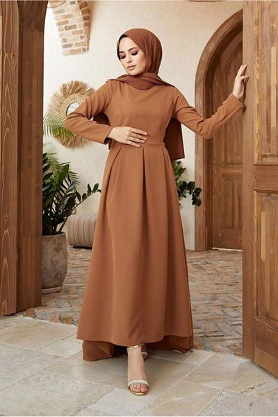 TRENDTESETTÜR Γυναικείο φόρεμα με πτυχή καφέ (CAMEL) 50001