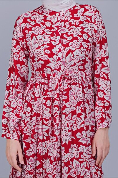 TRENDTESETTÜR Women's Red Floral Patterned Dress 4412