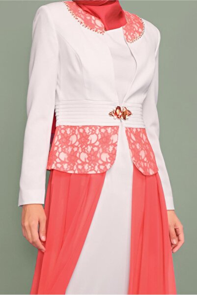 TRENDTESETTÜR Women's Coral Lace Tulle Evening Dress 5980