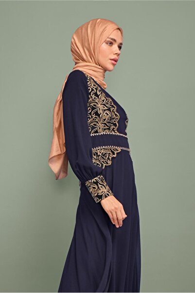 TRENDTESETTÜR KADIN LACİVERT (K.LACİVERT) NAKIŞ İŞLEMELİ ABİYE T 5972