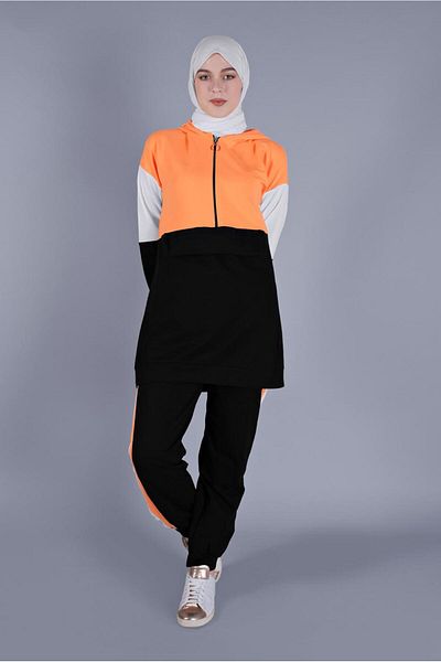 TRENDTESETTÜR Women's Black (BLACK-CAVONY) Stripe Detailed Zippered Sports Trousers Suit 7766