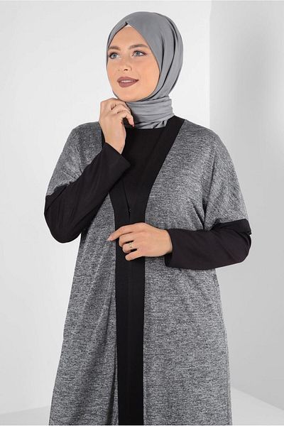 TRENDTESETTÜR Women's Gray Stripe Detailed Double Vest Tunic T 2851