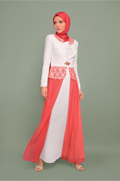TRENDTESETTÜR Women's Coral Lace Tulle Evening Dress 5980