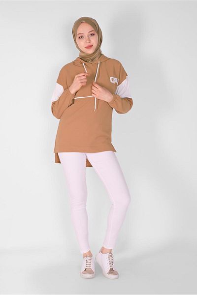 TRENDTESETTÜR Tunica de bază cu glugă maro (K.CAMEL) pentru femei 1751