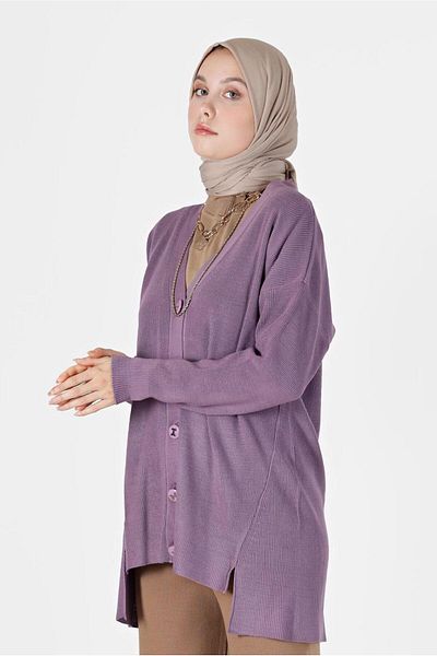 TRENDTESETTÜR Women's Purple (LILA) Buttoned Basic Cardigan 94541