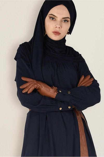 TRENDTESETTÜR Γυναικείο φόρεμα Navy Blue Leather Belted 4406
