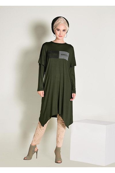 TRENDTESETTÜR Asymmetrical Cut Stone Embroidered Tunic 4362