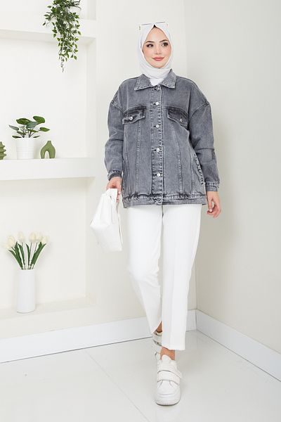 Pamuk Butik Γυναικείο τζιν μπουφάν Oversize Fleto Pocket