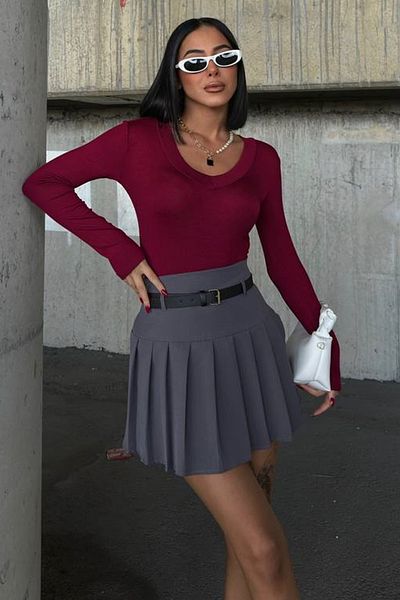 WOMAN VISION Γυναικεία Ύφασμα Lycra Μακρυμάνικη V λαιμόκοψη Claret Red Μπλούζα 12972