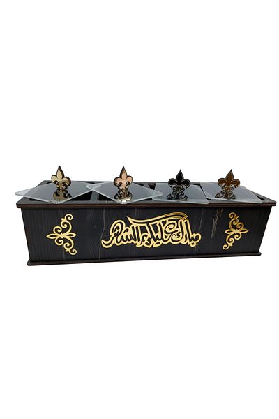 şamaksesuar Date Candy Nuts Decoration and Decorative Black and Gold Mirrored 4-Part Box