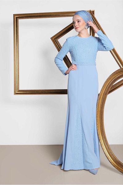 TRENDTESETTÜR Γυναικείο Μπλε (ICE BLUE) Πέτρινο Βραδινό Φόρεμα T 5474