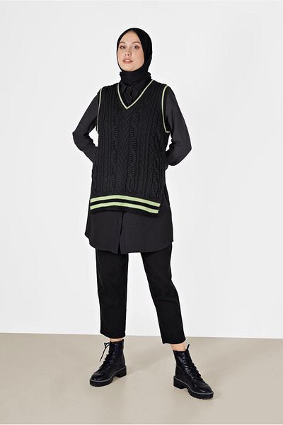 TRENDTESETTÜR Women's Black Knitted Patterned Sweater 1727