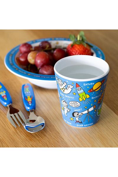 Tyrrell Katz Melamine Compartmented Fork Spoon Set - Plate and Drinking Cup, Space