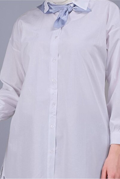 TRENDTESETTÜR Women's White Buttoned Lace Detailed Cotton Tunic 602