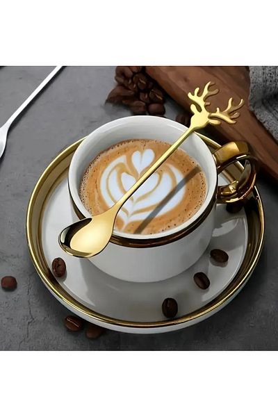 Hatice sakallı design 1Pc Gold Gold New Year's Christmas Deer Figured Tea Coffee Spice Spoon 14cm