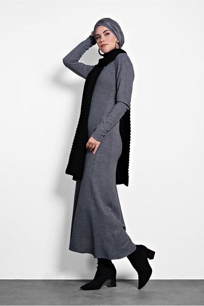 TRENDTESETTÜR Γυναικείο Πλεκτό Φόρεμα Γκρι (GREY-MELANJ) 40047