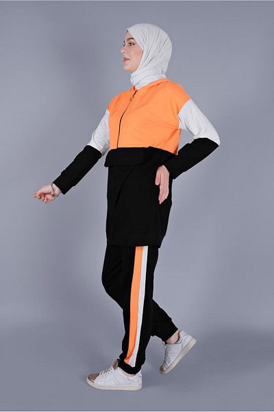 TRENDTESETTÜR Women's Black (BLACK-CAVONY) Stripe Detailed Zippered Sports Trousers Suit 7766