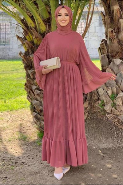 TRENDTESETTÜR Γυναικείο Ροζ (ROSE DURN) Φόρεμα Πλισέ Ζώνη Τ 4043