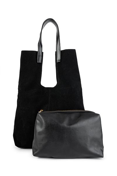 minebag Geanta de umar de dama din piele intoarsa neagra si liliac