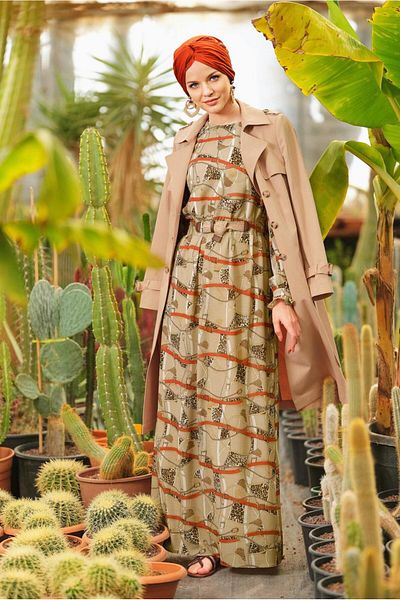 TRENDTESETTÜR Γυναικείο φόρεμα με σχέδιο καφέ (CAMEL) 4104