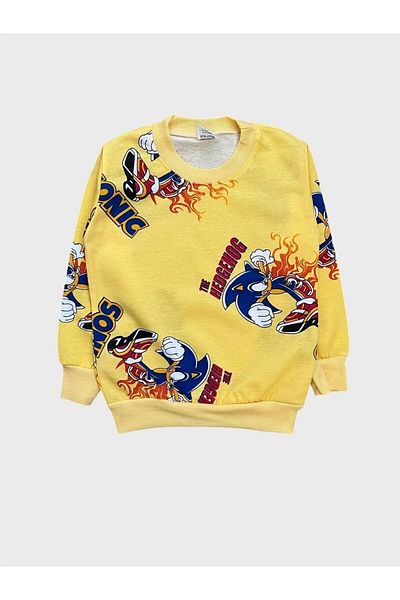 TOFU KİDS Boy's Cotton Sonic Print Yellow Long Sleeve Seasonal Pajamas Set