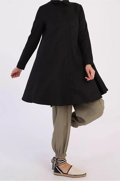 TRENDTESETTÜR Women's Black Wide Cut Hidden Button Tunic 82805