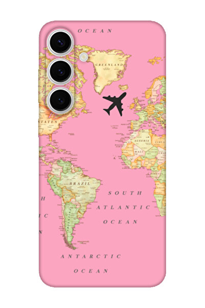 frondcase حافظة هاتف سامسونج S24 FE باللون الوردي مع خريطة العالم