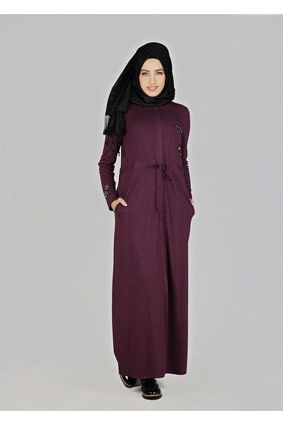 TRENDTESETTÜR Women's Purple (BEGONVİL) Gathered Waist Long Tunic 4955