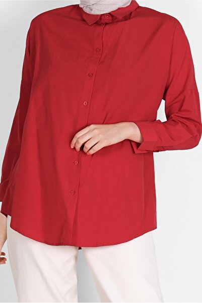 TRENDTESETTÜR Women's Red Tunic - Button, Basic Model 3900