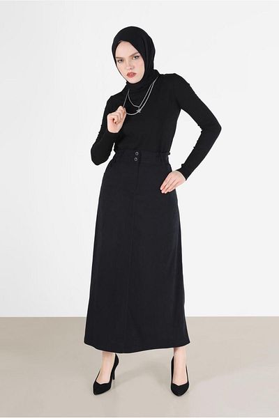 TRENDTESETTÜR Γυναικεία μαύρη ελαστική μέση φούστα Nubuck 60117