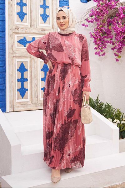 TRENDTESETTÜR Γυναικείο ροζ (ROSE) φόρεμα με πλισέ σχέδιο 9032