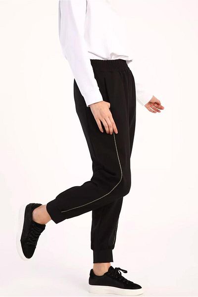TRENDTESETTÜR Women's Black Elastic Waist Trousers 61033