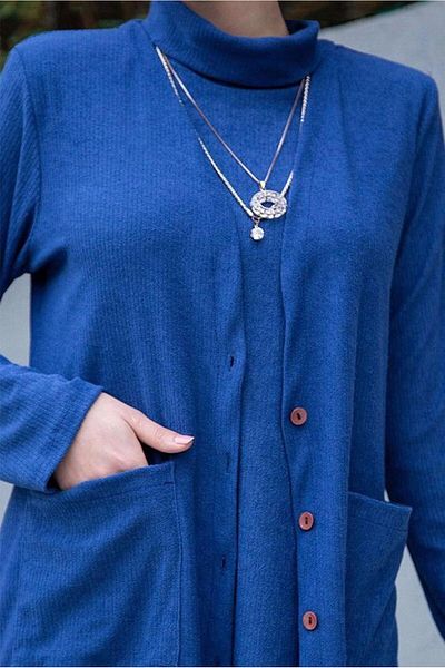 TRENDTESETTÜR Γυναικείο Φόρεμα Navy Blue (INDIGO) Πλεκτό Διπλό με Τσέπες 7608