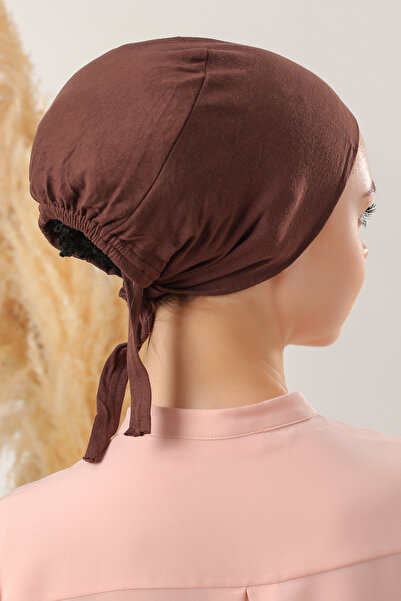 Melodi Scarf Γυναικείο Σετ Χιτζάμπ χωρίς ραφές Bone Καφέ 3 τμχ Δεμένο χτενισμένο βαμβακερό καπό